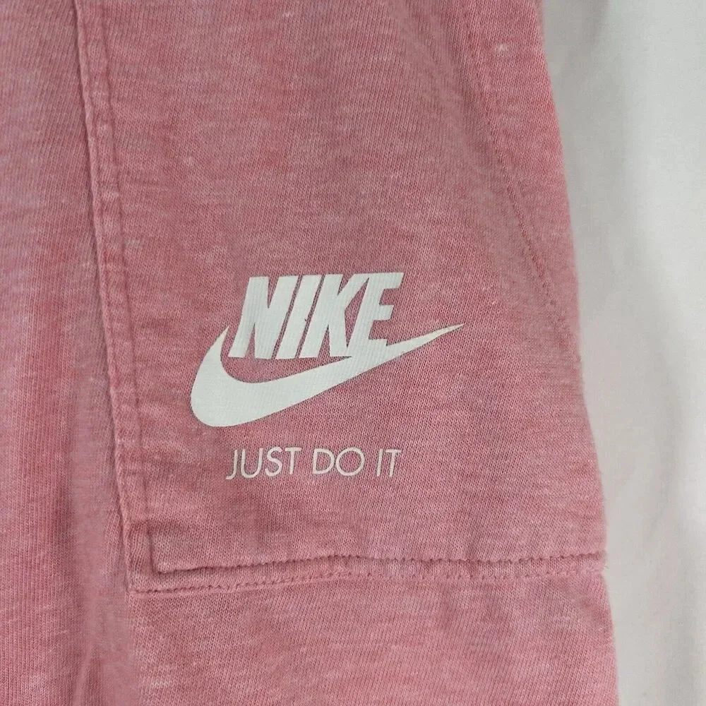 Nike Shorts Girls XL Solid Pink Pull On Drawstring Stretchy Waist Pockets Cotton